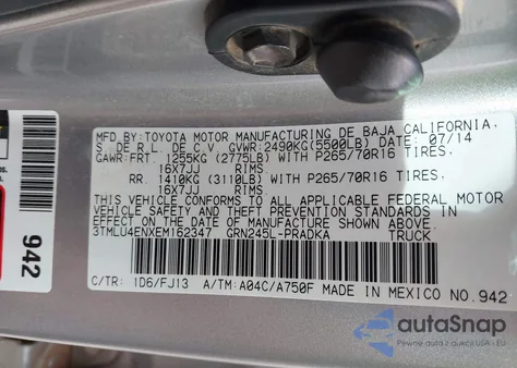 2014 Toyota Tacoma Base V6 z USA, uszkodzony, nr VIN 3TMLU4ENXEM162347